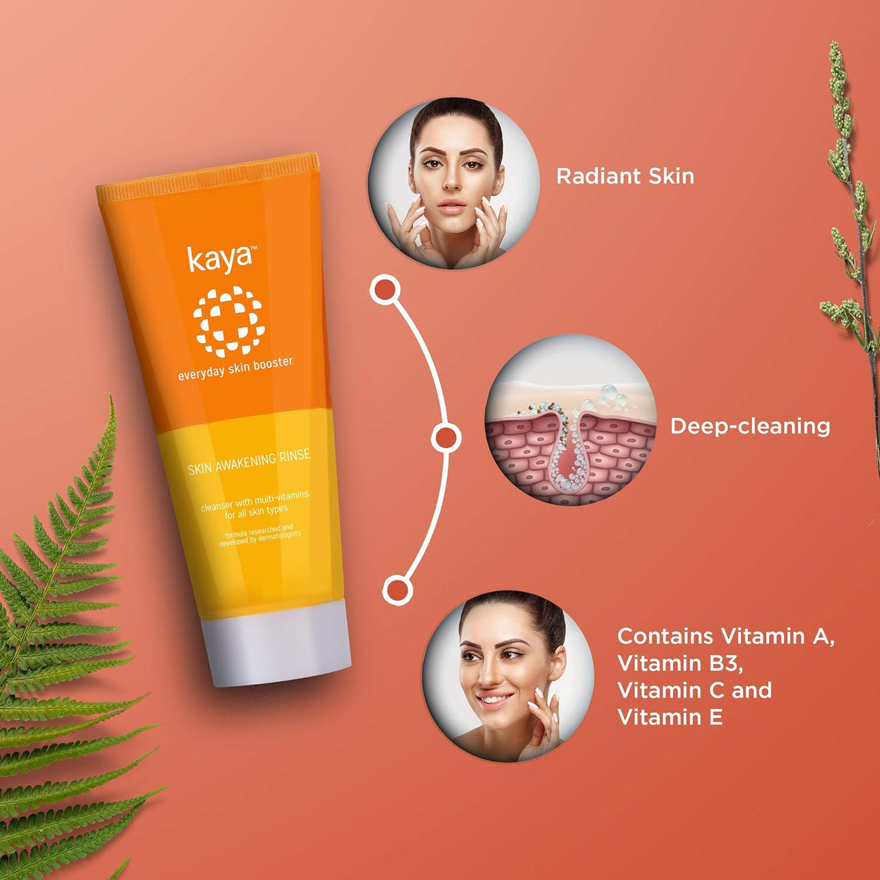 Kaya Skin Awakening Rinse Face Wash with Niacinamide, Vitamin C, A & E for All Skin Types - Distacart