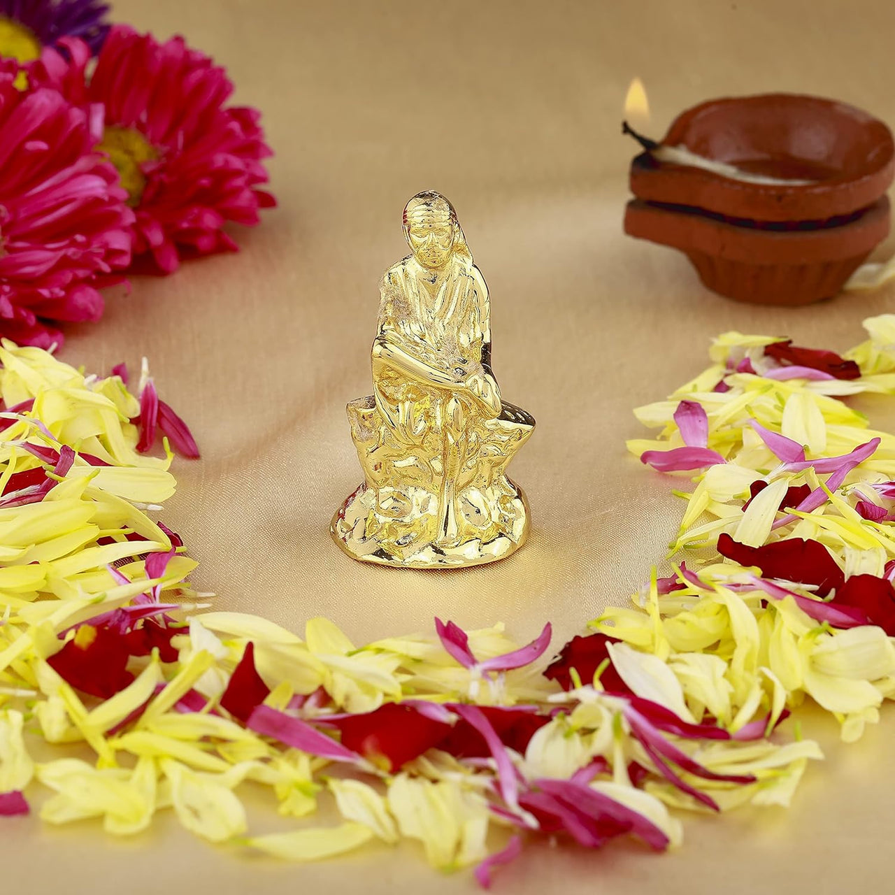 Estele Gold-Plated Divine Sirdi Sai Baba Idol for Pooja/Gifts/Car decor