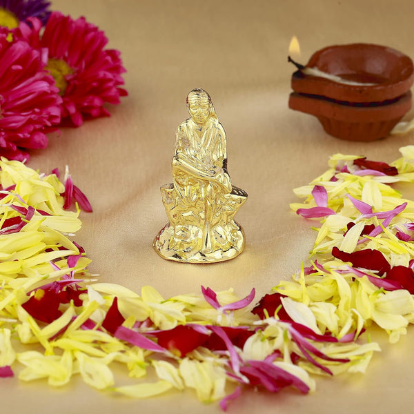 Estele Gold-Plated Divine Sirdi Sai Baba Idol for Pooja/Gifts/Car decor