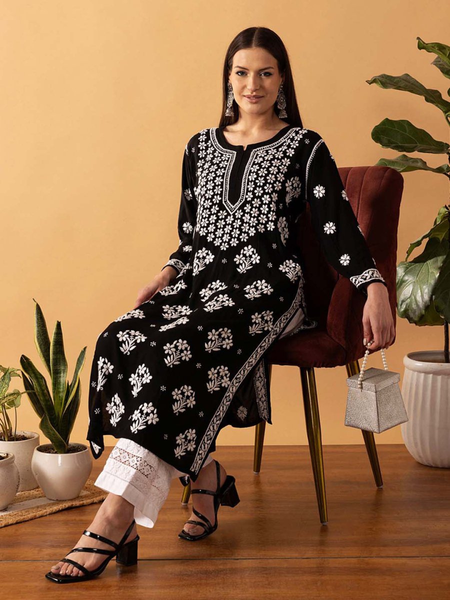ADA Floral Printed Lucknowi Chikankari Kurta - Distacart
