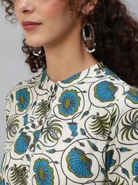 Thumbnail for Aks Floral Printed Band Collar Regular Kurta with Trousers - Distacart