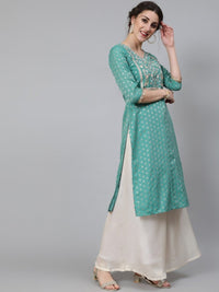 Thumbnail for Aks Ethnic Motifs Woven Design Zari Chanderi Silk Kurta - Distacart