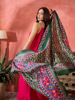 Thumbnail for InWeave Fuchsia Strappy Kurta Set Green Patola Dupatta - Distacart