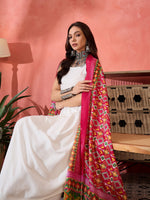 Thumbnail for InWeave White Strappy Kurta Set Pink Patola Dupatta - Distacart