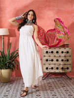 Thumbnail for InWeave White Strappy Kurta Set Pink Patola Dupatta - Distacart