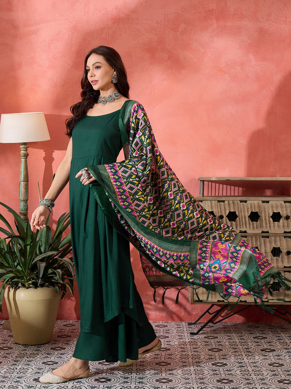 InWeave Green Strappy Kurta Set Green Patola Dupatta - Distacart