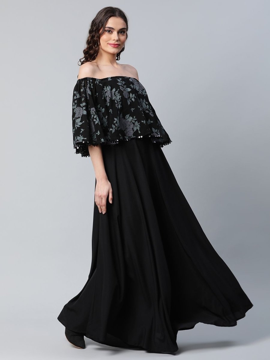 Ahalyaa Women Crepe Printed Black Dress - Distacart