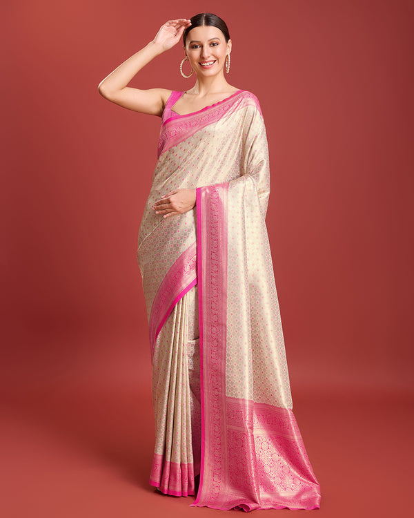 Monjolika Fashion Pink Kanjivaram Silk Mesmerizing Saree - Distacart