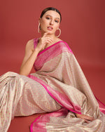 Thumbnail for Monjolika Fashion Pink Kanjivaram Silk Mesmerizing Saree - Distacart