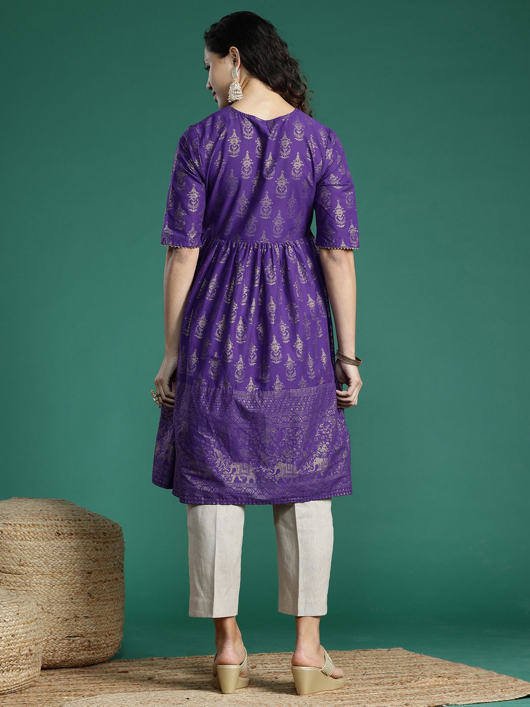 Sangria Ethnic Motifs Print Gotta Patti Pure Cotton Anarkali Kurta