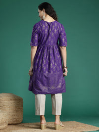 Thumbnail for Sangria Ethnic Motifs Print Gotta Patti Pure Cotton Anarkali Kurta