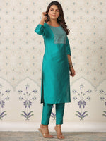 Thumbnail for Ode by House of Pataudi Floral Yoke Design Thread Work Straight Kurta - Distacart