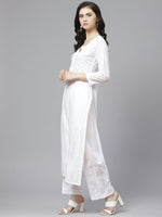 Thumbnail for ADA Women White Chikankari Embroidered Sustainable Kurta with Palazzos - Distacart