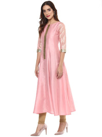 Thumbnail for Ahalyaa Women's Pink Poly Silk Kurta