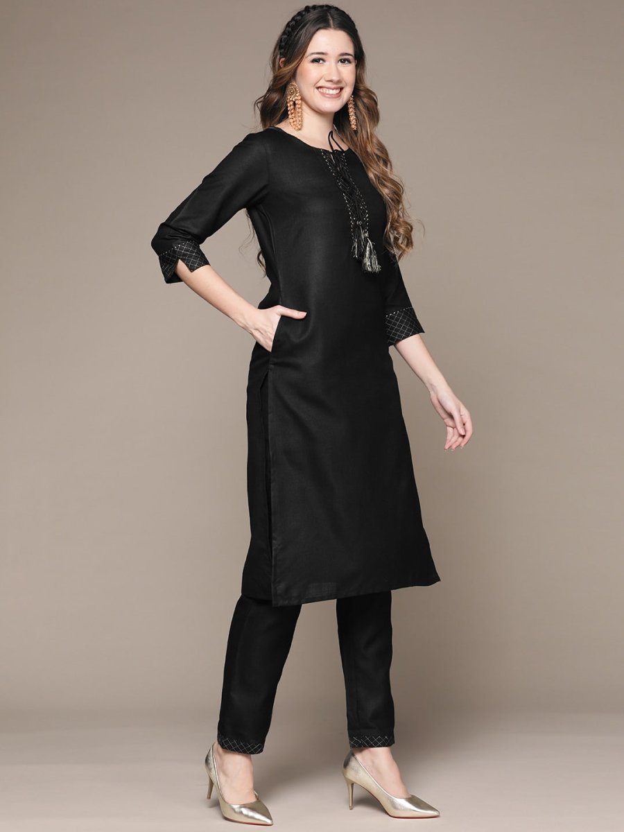 Anubhutee Women Black Yoke Design Gotta Patti Kurta with Trousers - Distacart