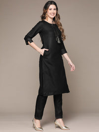 Thumbnail for Anubhutee Women Black Yoke Design Gotta Patti Kurta with Trousers - Distacart
