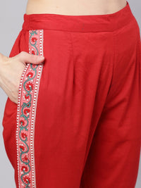 Thumbnail for Aks Pink Floral Printed Mandarin Collar Regular Pure Cotton Kurta With Trousers - Distacart
