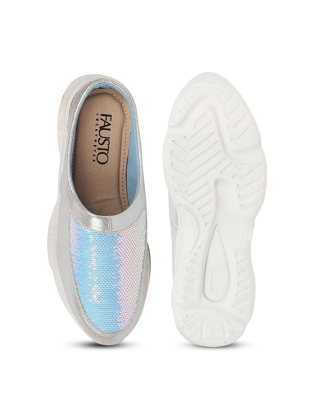 FAUSTO Women's Silver Back Open Embellished Slip On Mules