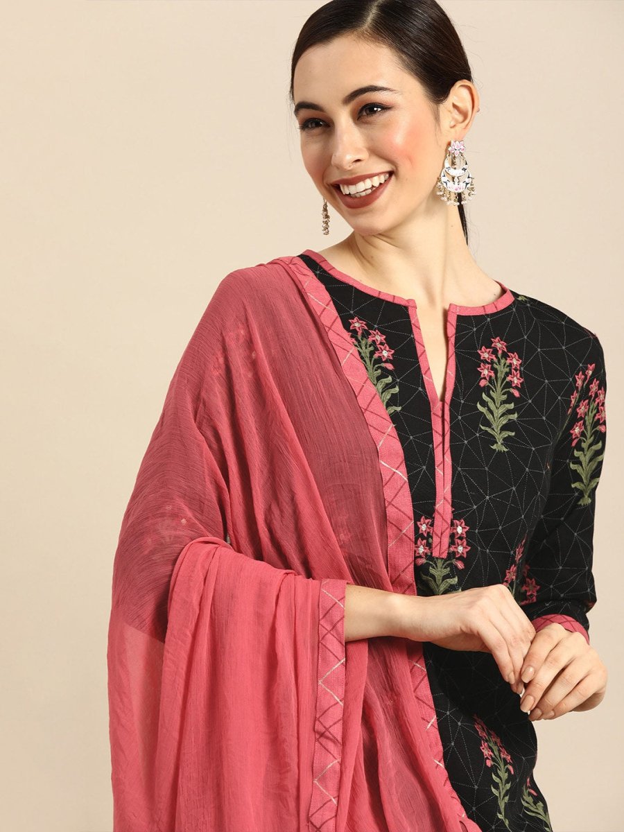 Anouk Women Black Printed Kurta with Palazzos & Dupatta - Distacart