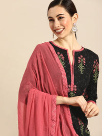 Thumbnail for Anouk Women Black Printed Kurta with Palazzos & Dupatta - Distacart