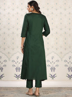 Thumbnail for Ode by House of Pataudi Yoke Design Embroidered Kurta with Trousers - Distacart