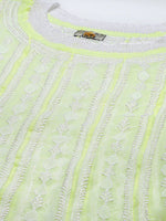 Thumbnail for ADA Women Lime Green & White Ethnic Motifs Plus Size Chikankari Georgette Anarkali Kurta - Distacart