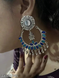 Thumbnail for Tehzeeb Creations Women's Silver Plated Blue Meenakari Earrings
