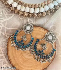 Thumbnail for Tehzeeb Creations Women's Silver Plated Blue Meenakari Earrings