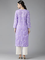 Thumbnail for ADA Women Mauve & White Ethnic Motifs Embroidered Chikankari Kurta - Distacart