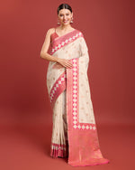 Thumbnail for Monjolika Fashion Cream Color Banarasi Rich Zari Woven Weave For Opulent Charm Silk Saree - Distacart