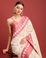 Thumbnail for Monjolika Fashion Cream Color Banarasi Rich Zari Woven Weave For Opulent Charm Silk Saree - Distacart