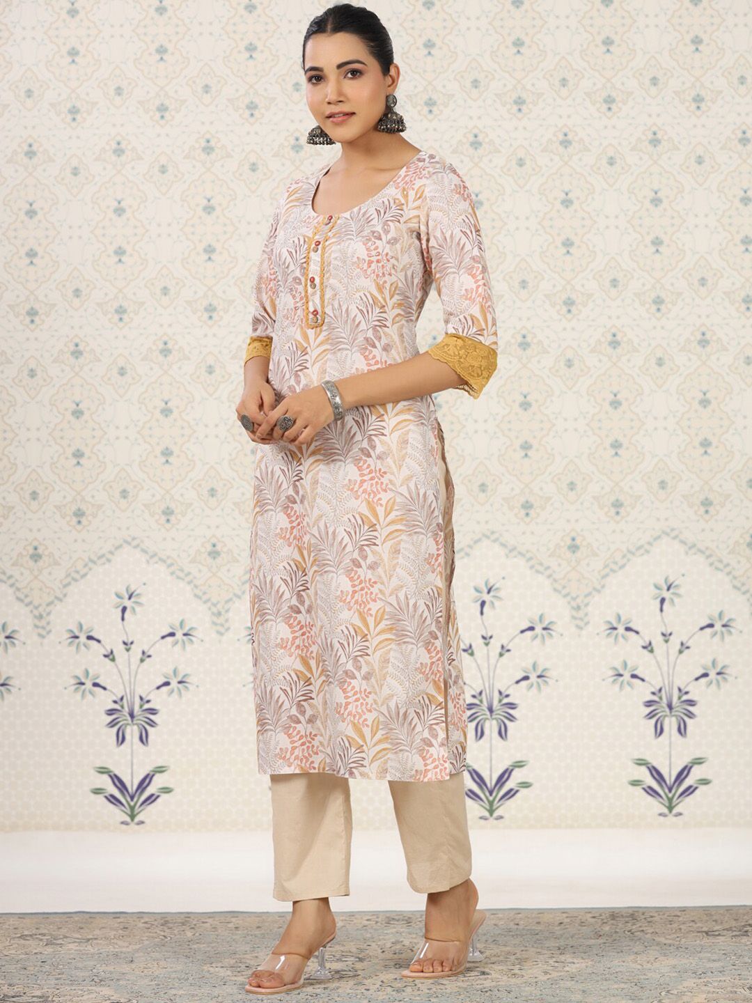 Ode by House of Pataudi Off Floral Printed Sequinned Floral Kurta - Distacart