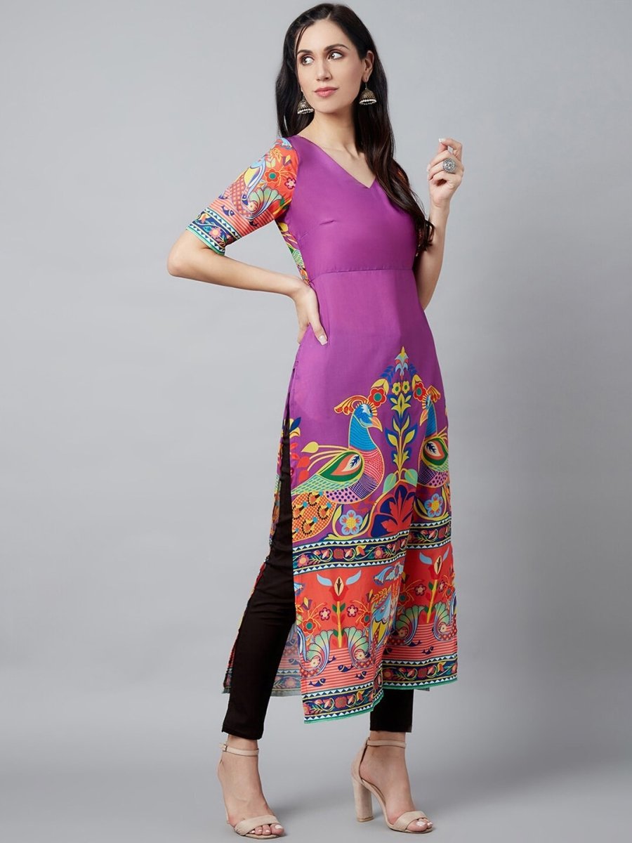 Aks Ethnic Motifs Printed V-Neck Kurta - Distacart