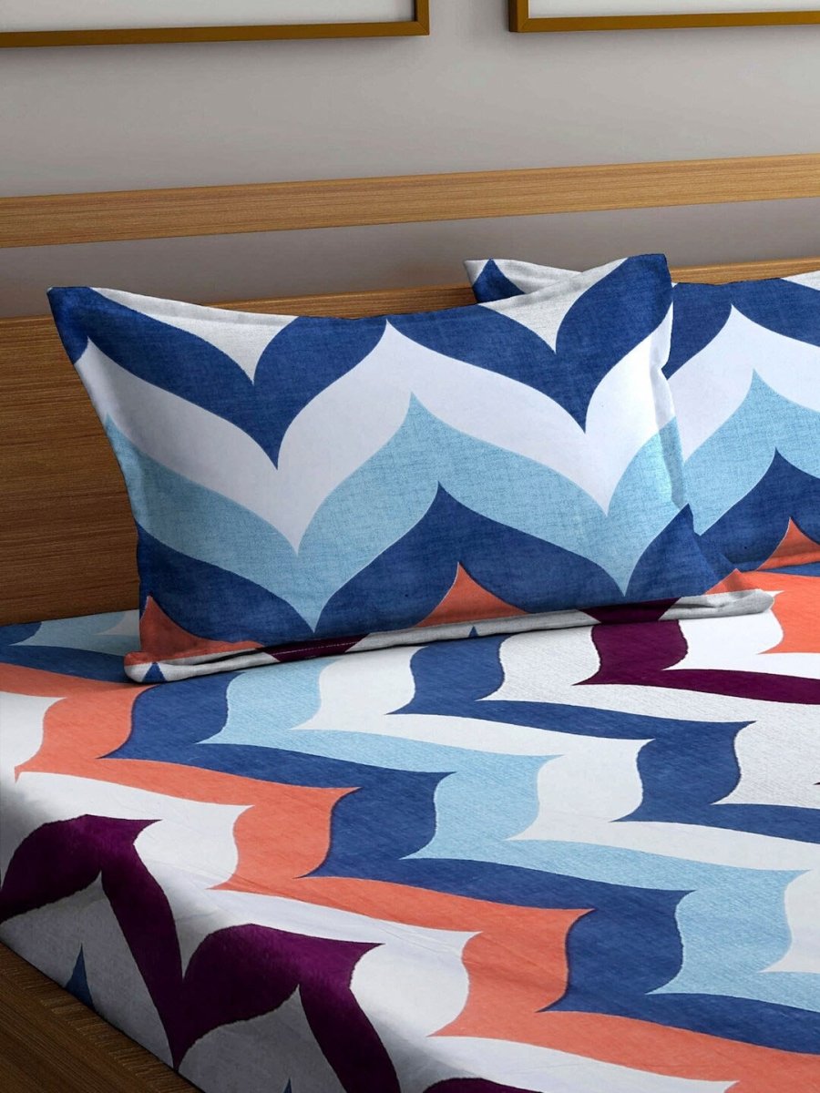 Arrabi Multicoloured Ethnic Motifs 300 TC Super King Bedsheet with 2 Pillow Covers - Distacart
