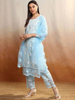 Thumbnail for Vishudh Women Floral Embroidered Regular Thread Work Kurta with Trousers & With Dupatta - Distacart