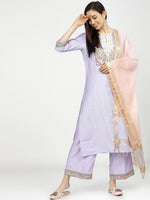 Thumbnail for Vishudh Women Blue & Beige Floral Yoke Design Empire Kurta with Palazzos & With Dupatta - Distacart