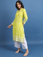 Thumbnail for Vishudh Ethnic Motifs Embroidered V-Neck Straight Kurta - Distacart