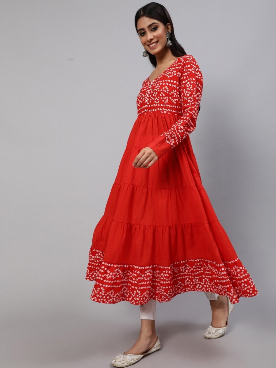 Aks Bandhani Yoke Design Long Sleeves Cotton Anarkali Kurta - Distacart