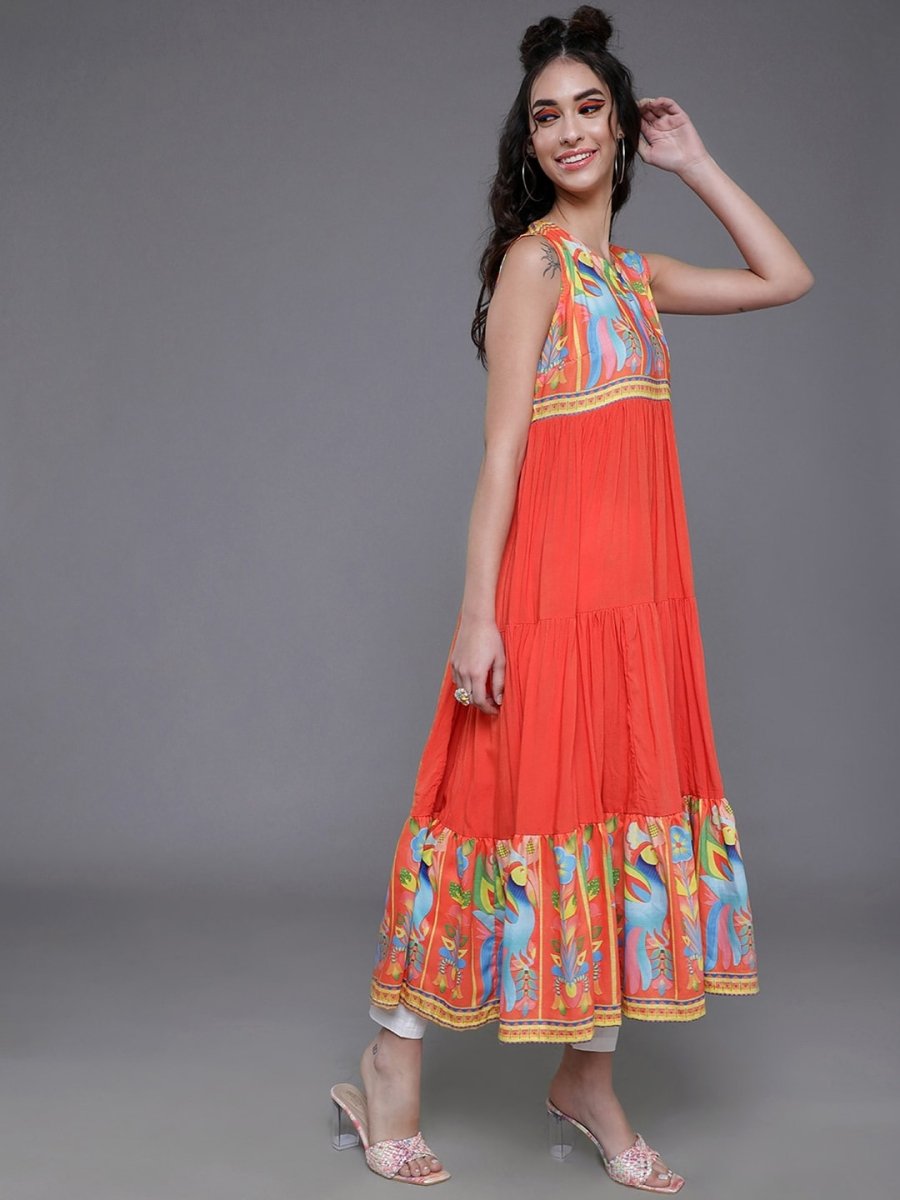 Aks Ethnic Motifs Printed Anarkali Tiered Kurta - Distacart