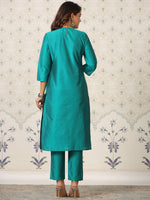 Thumbnail for Ode by House of Pataudi Floral Yoke Design Thread Work Straight Kurta - Distacart