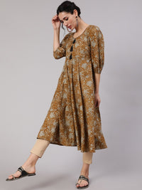 Thumbnail for Aks Floral Printed Puff Sleeves Cotton Anarkali Kurta - Distacart