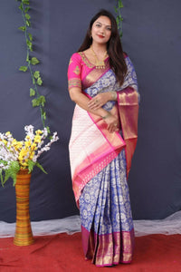 Thumbnail for Aastha Fashion Blue Woven Tissue Silk Saree with Blouse - Distacart