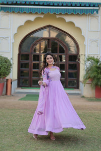 Thumbnail for Aastha Fashion Lavender Faux Georgette Printed Gown With Pant