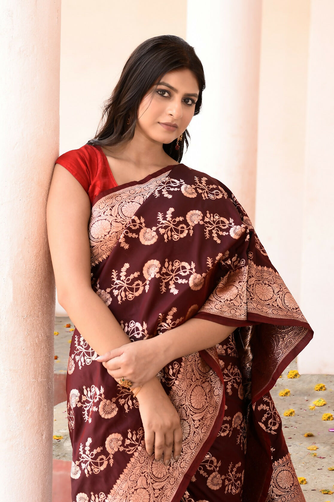 Joban Fashion Coco Brown Banarasi Soft Pure Handloom Banarasi Silk Saree