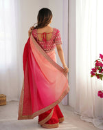 Thumbnail for Exclusive Collection Red Pink Party Wear Chinon Salk Saree