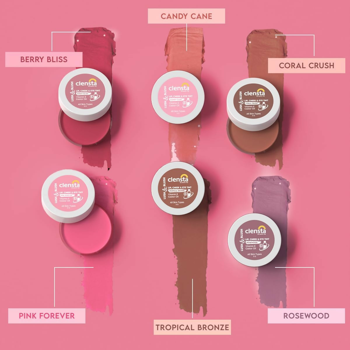 Clensta Lip Cheek Tint - Berry Bliss with Goodness of Vitamin E & Castor Oil - Distacart