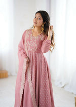 Thumbnail for Teeya Creation Baby Pink Color Heavy Crunchy Silk Embroidery Work Gown