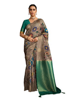 Thumbnail for Joban Fashion Greensoft Silk Weaving Fabric With Digital Jamdani Print With Jacquard Rich Pallu & Blouse With Spring Tassels