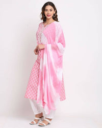 Thumbnail for Aastha Fashion Women's Pink Cotton Embroidered Kurta with Trouser & Dupatta - Distacart