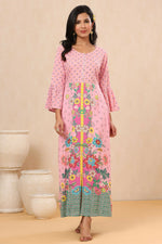 Thumbnail for Juniper Pink Floral Printed Rayon Kurta With Buttons Closure At Back - Distacart